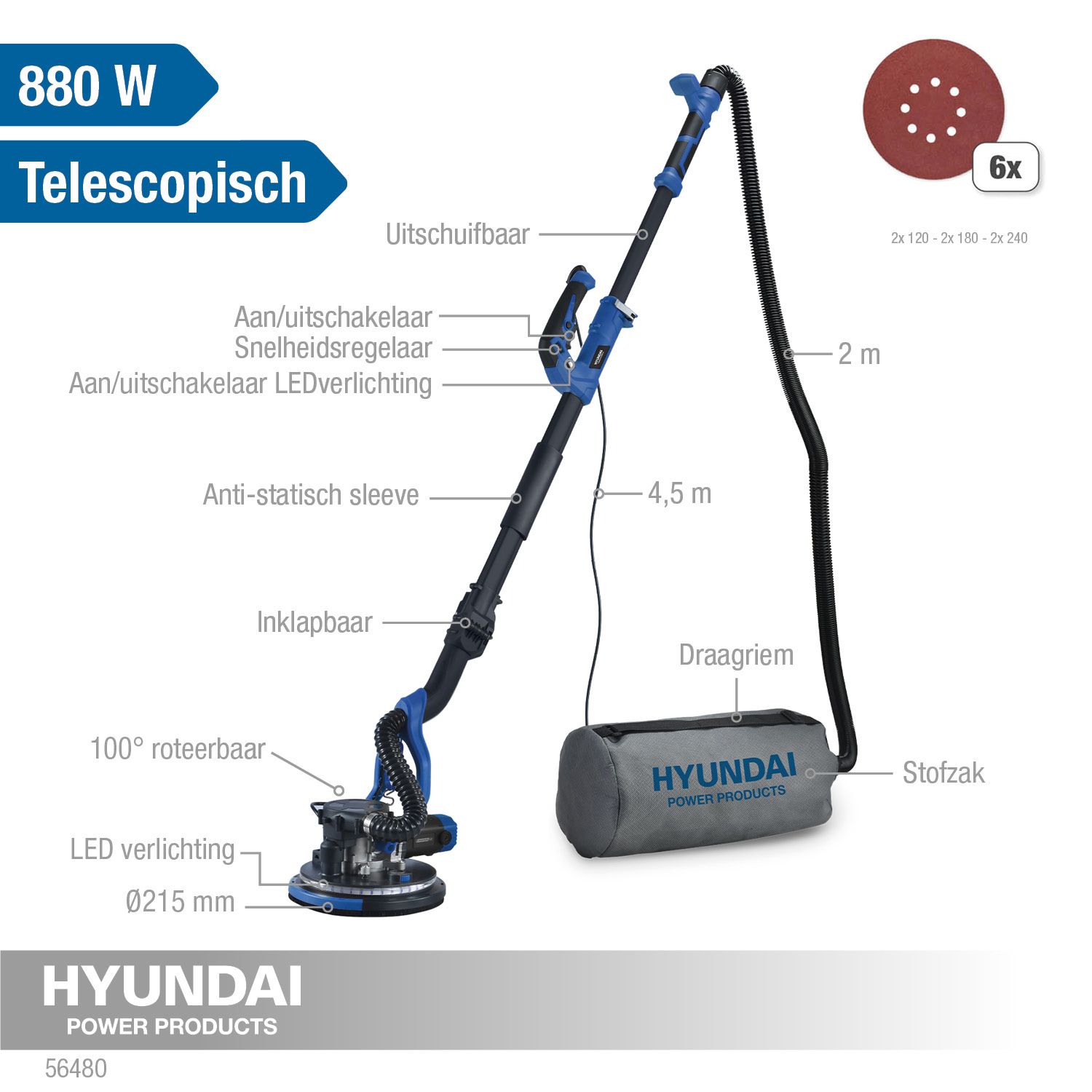 Hyundai langnek schuurmachine 880W