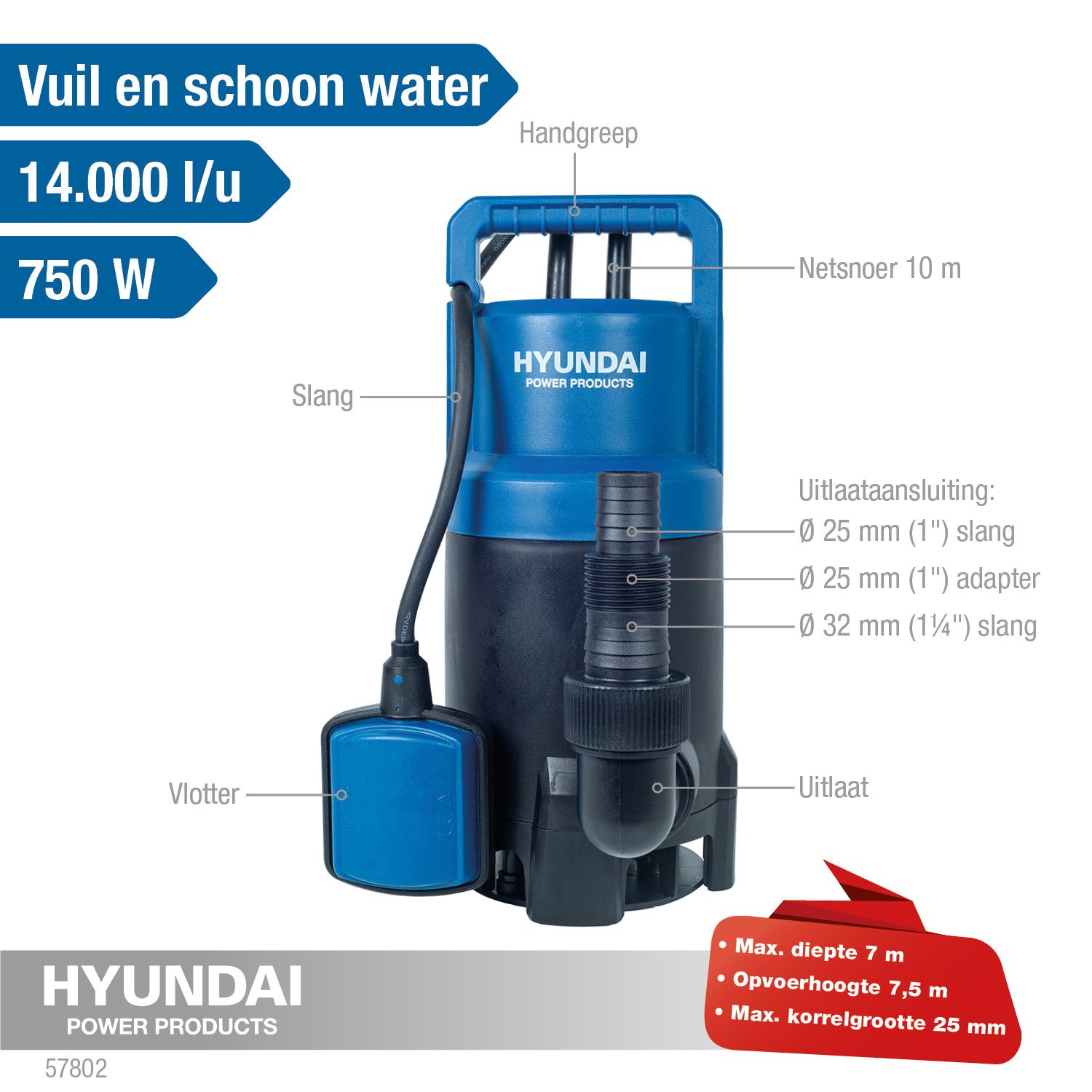 Hyundai dompelpomp 750W schoon/vuil