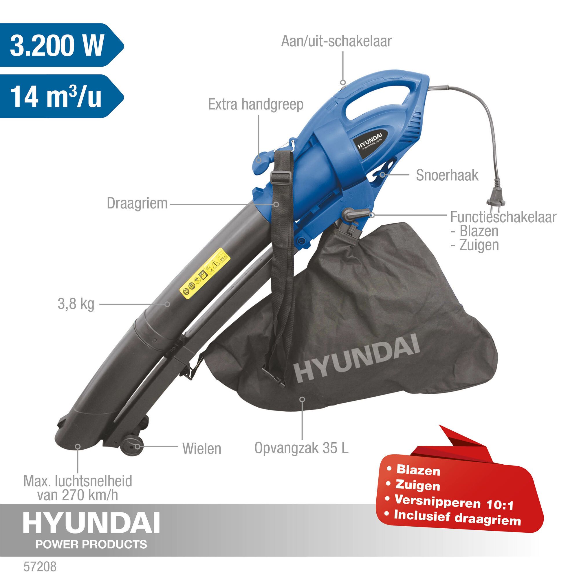 Hyundai bladblazer 3200W 3 functies