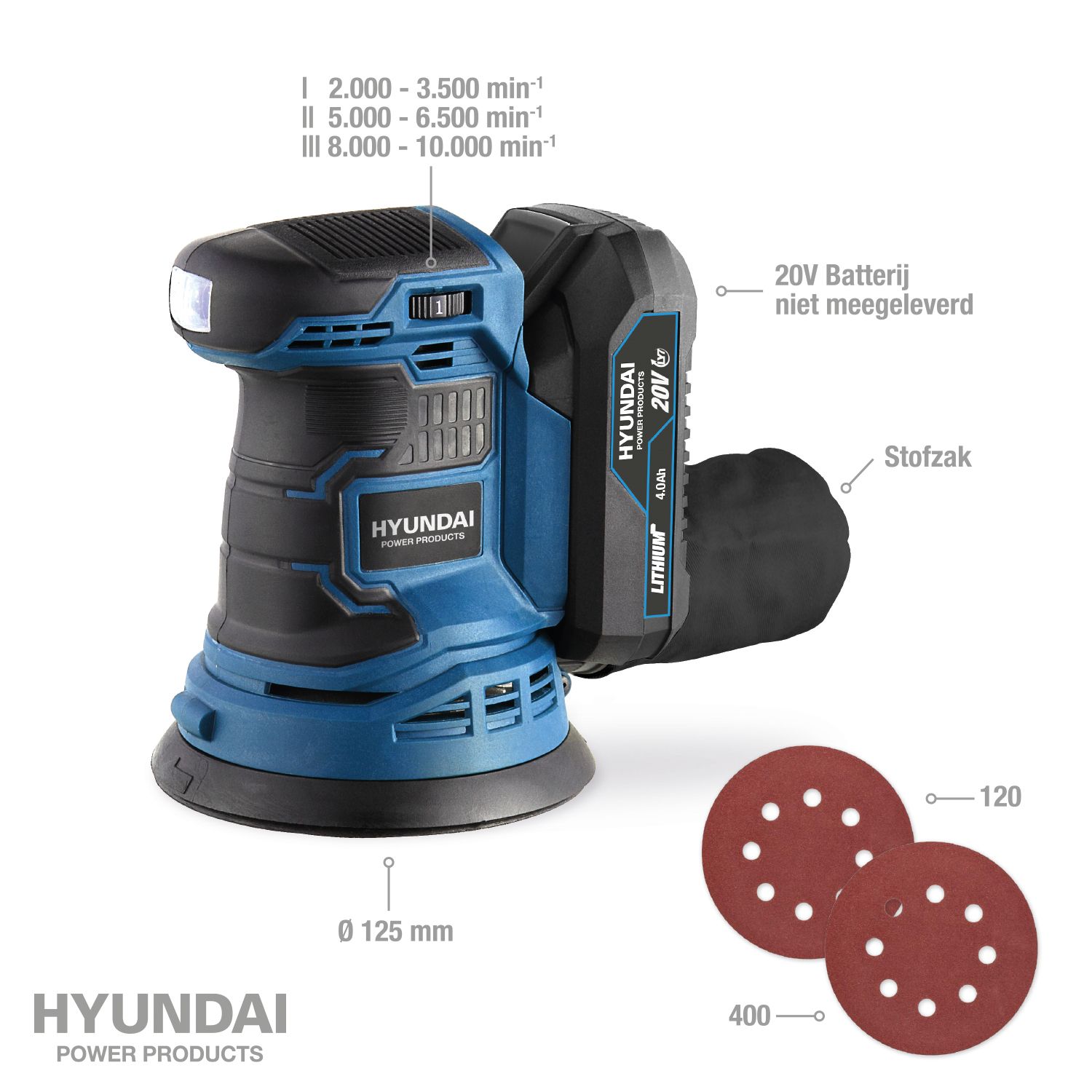 Hyundai 20V schuurmachine excentr