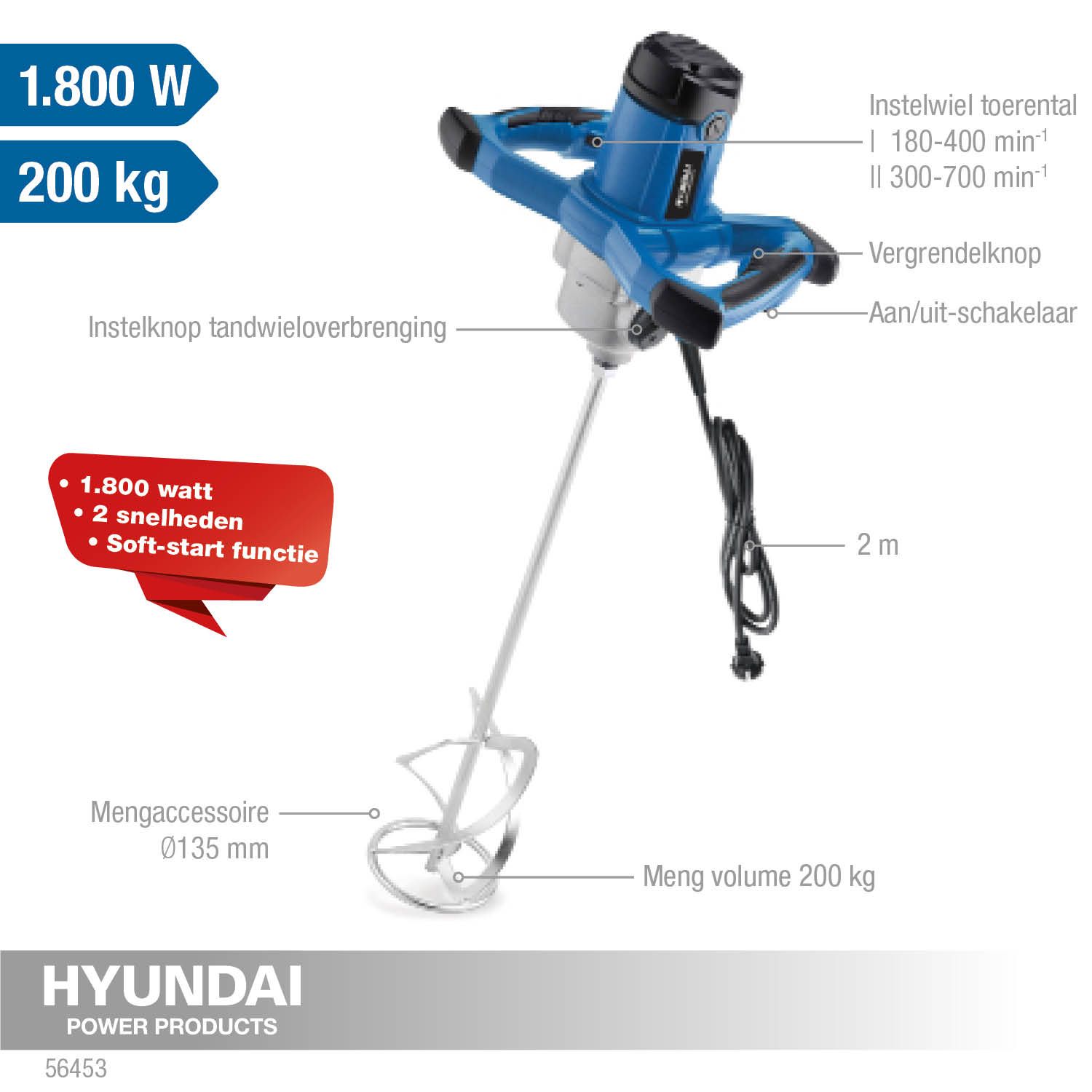Hyundai cement / verf mixer 1800W