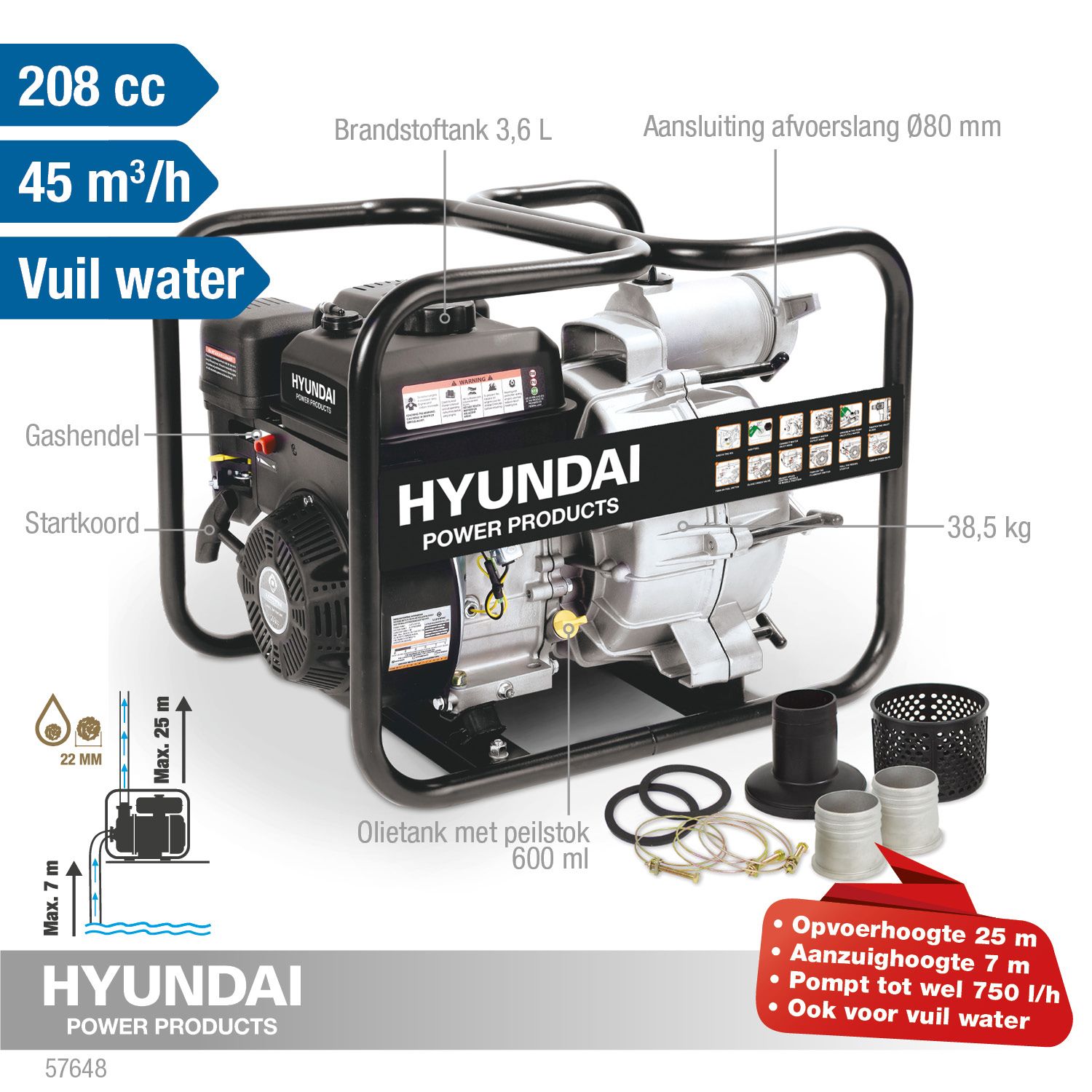 Hyundai schoon / vuilwaterpomp 208 cc