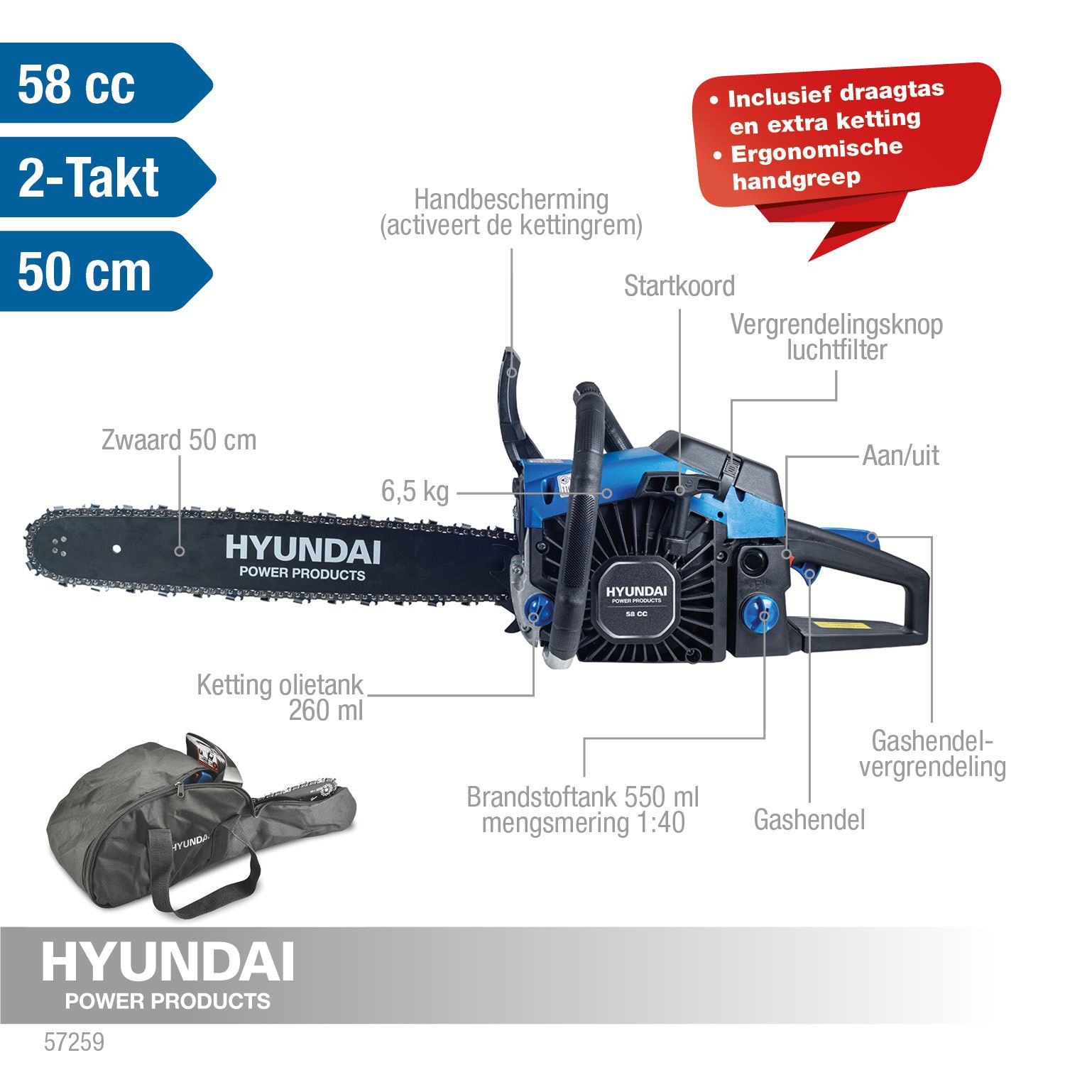 Hyundai Kettingzaag 58cc - 50cm