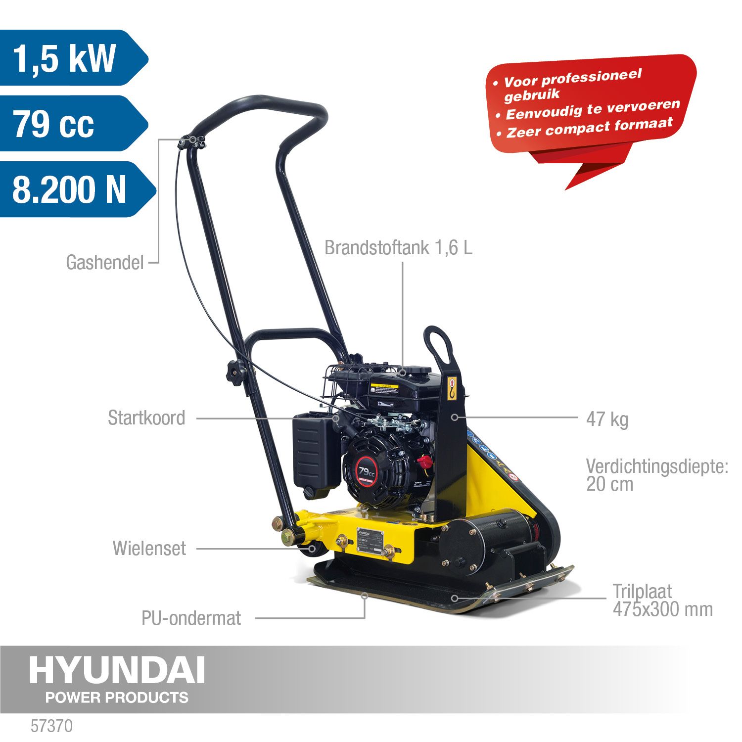 Hyundai trilplaat 54kg 2,8 pk