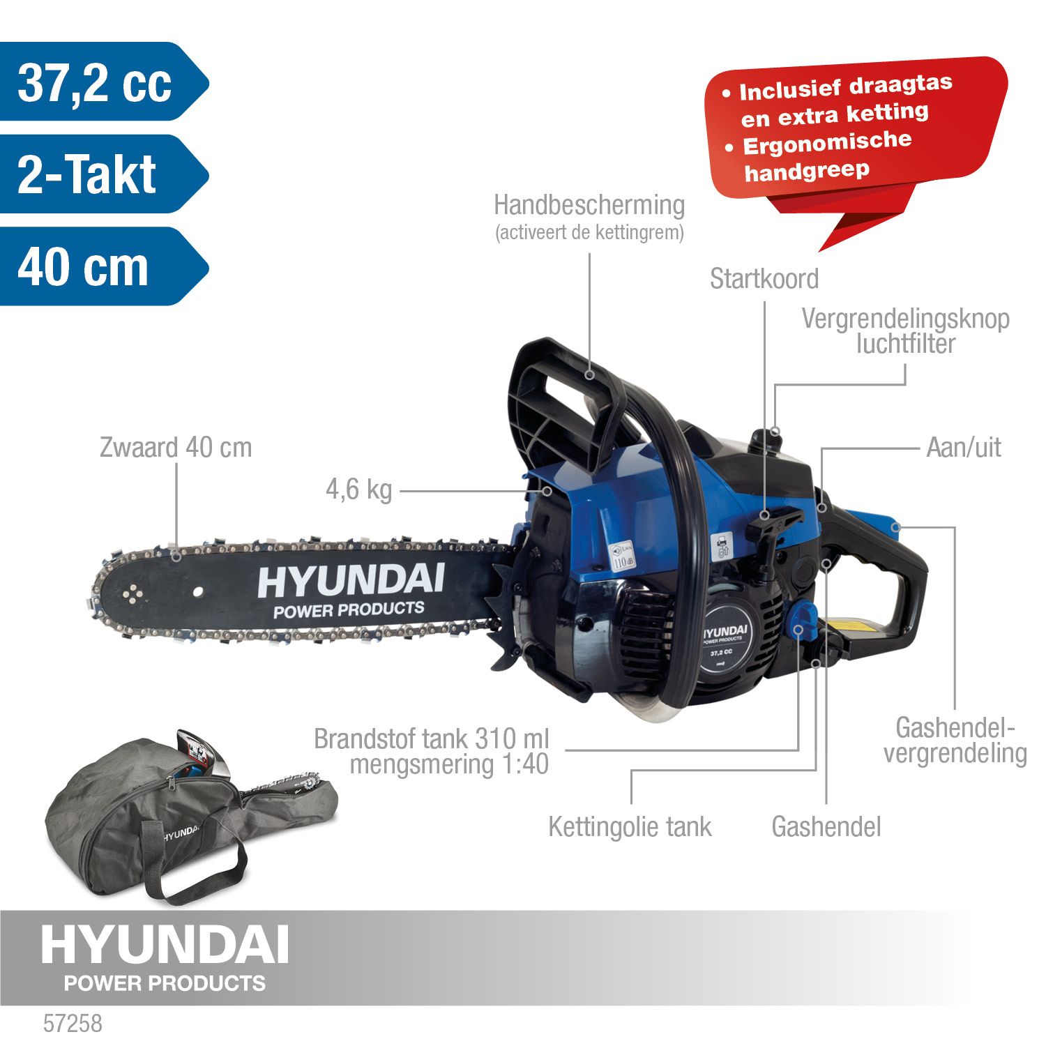 Hyundai kettingzaag 38 cc - 35 cm