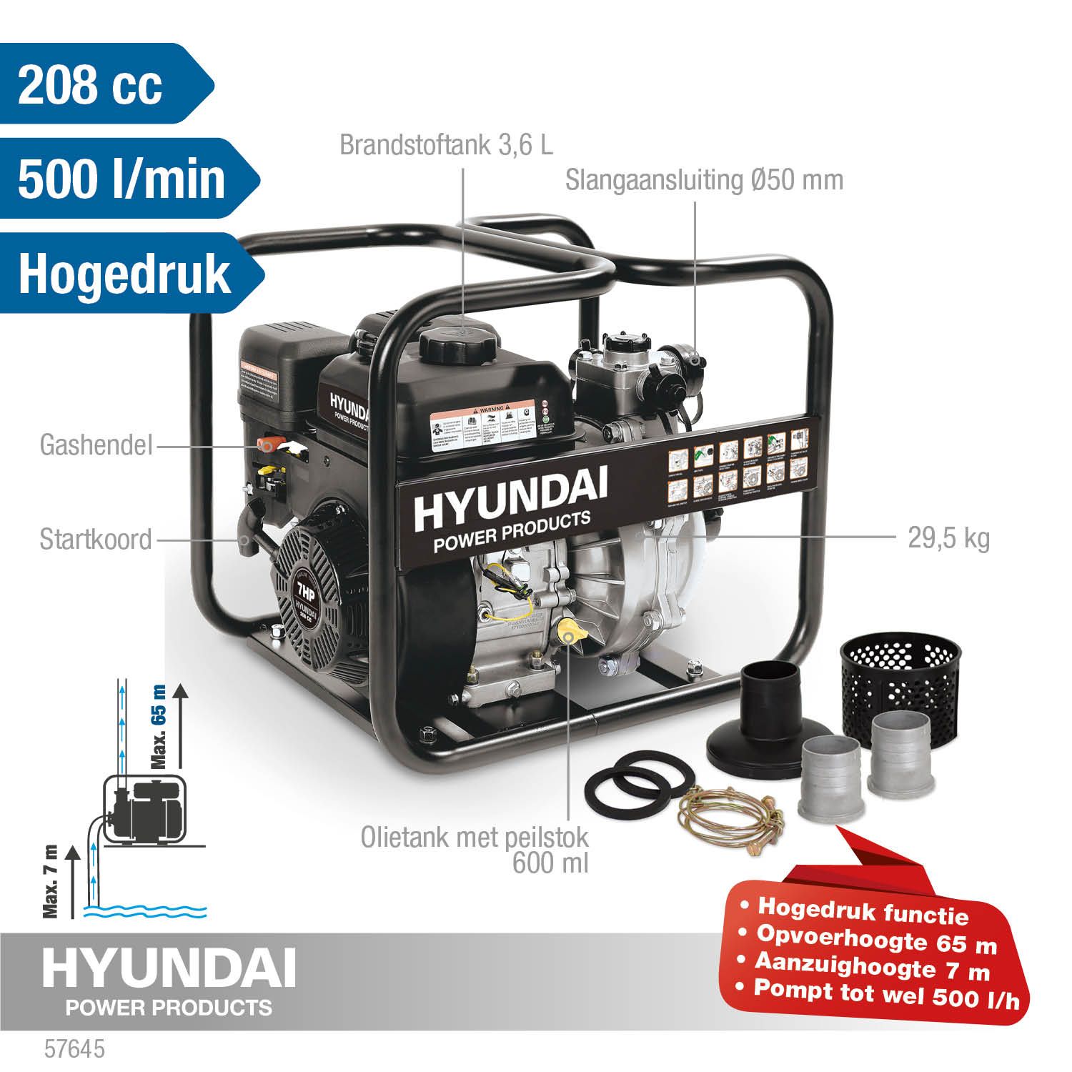 Hyundai hogedruk waterpomp 208 cc