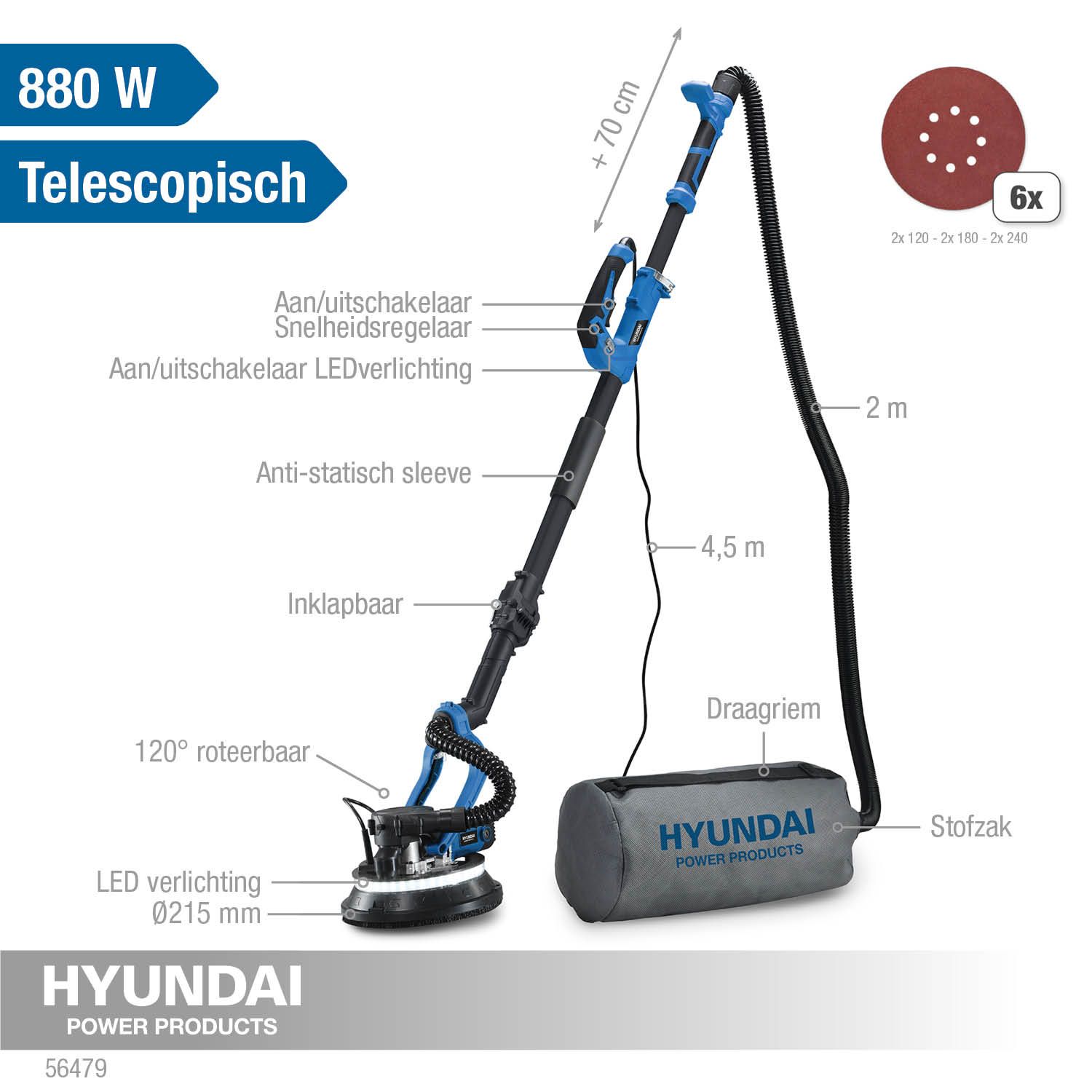 Hyundai langnek schuurmachine 880W