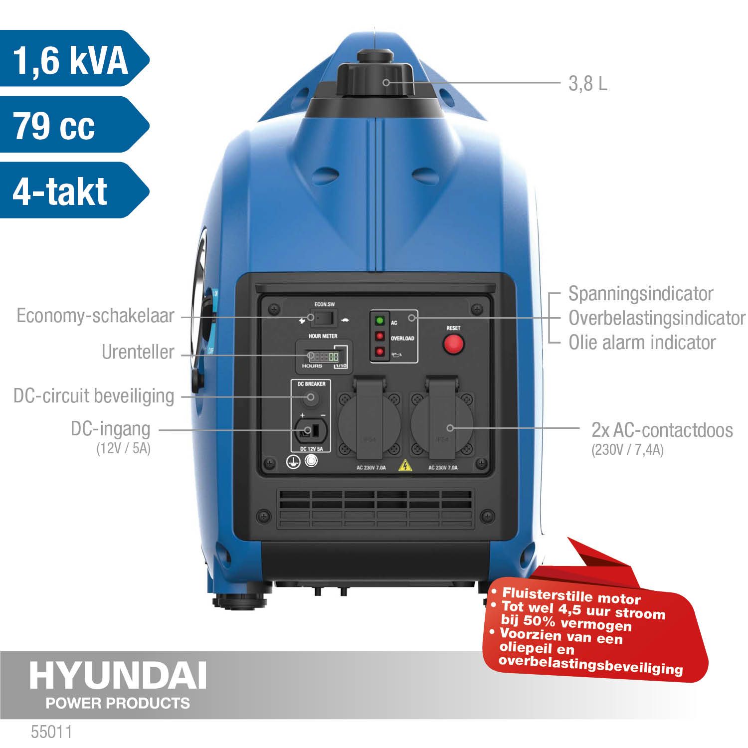 Hyundai generator / Invertor 2 kW met benzinemotor