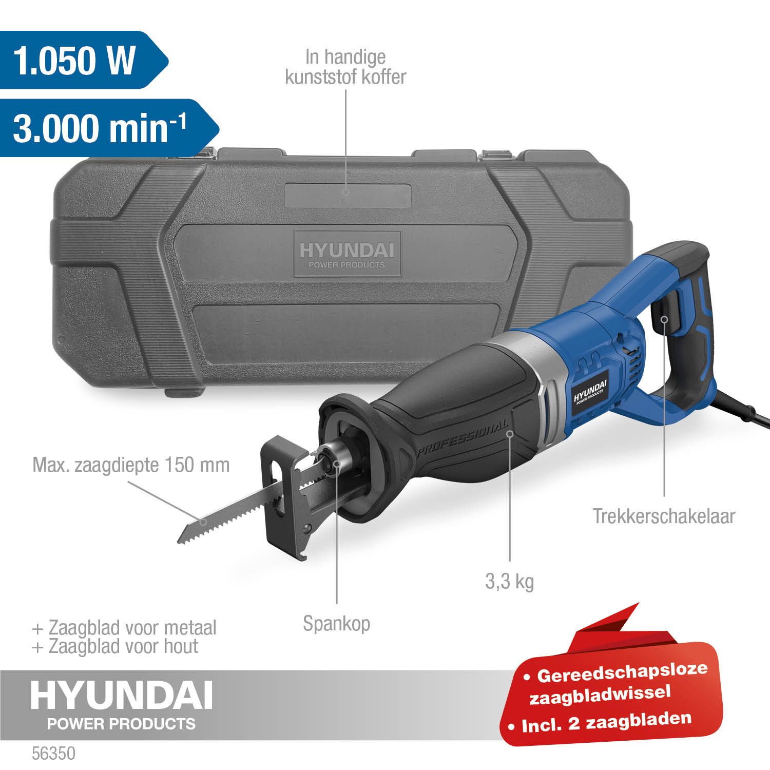 Hyundai reciprozaag 1050 W - 150 mm