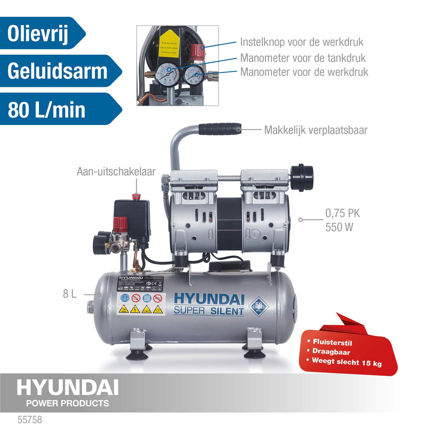 Hyundai stille compressor 8 liter