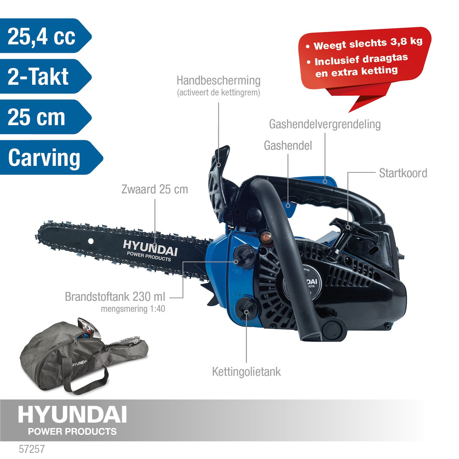Hyundai Kettingzaag Carving 25.4 cc - 25cm