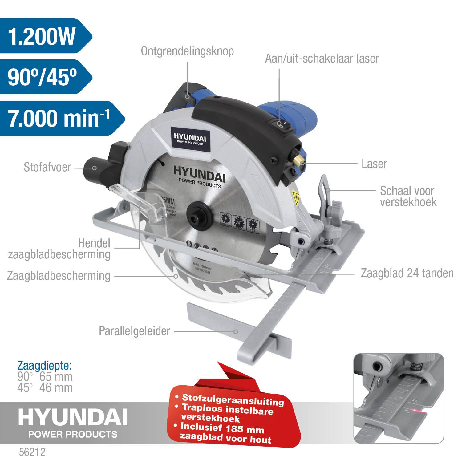 Hyundai cirkelzaag met laser 1200 W
